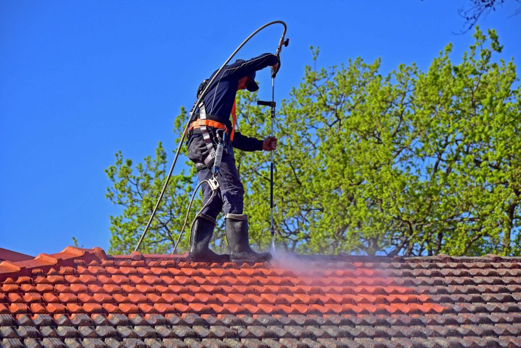 professional is cleaning a roof in Melbourne, FL